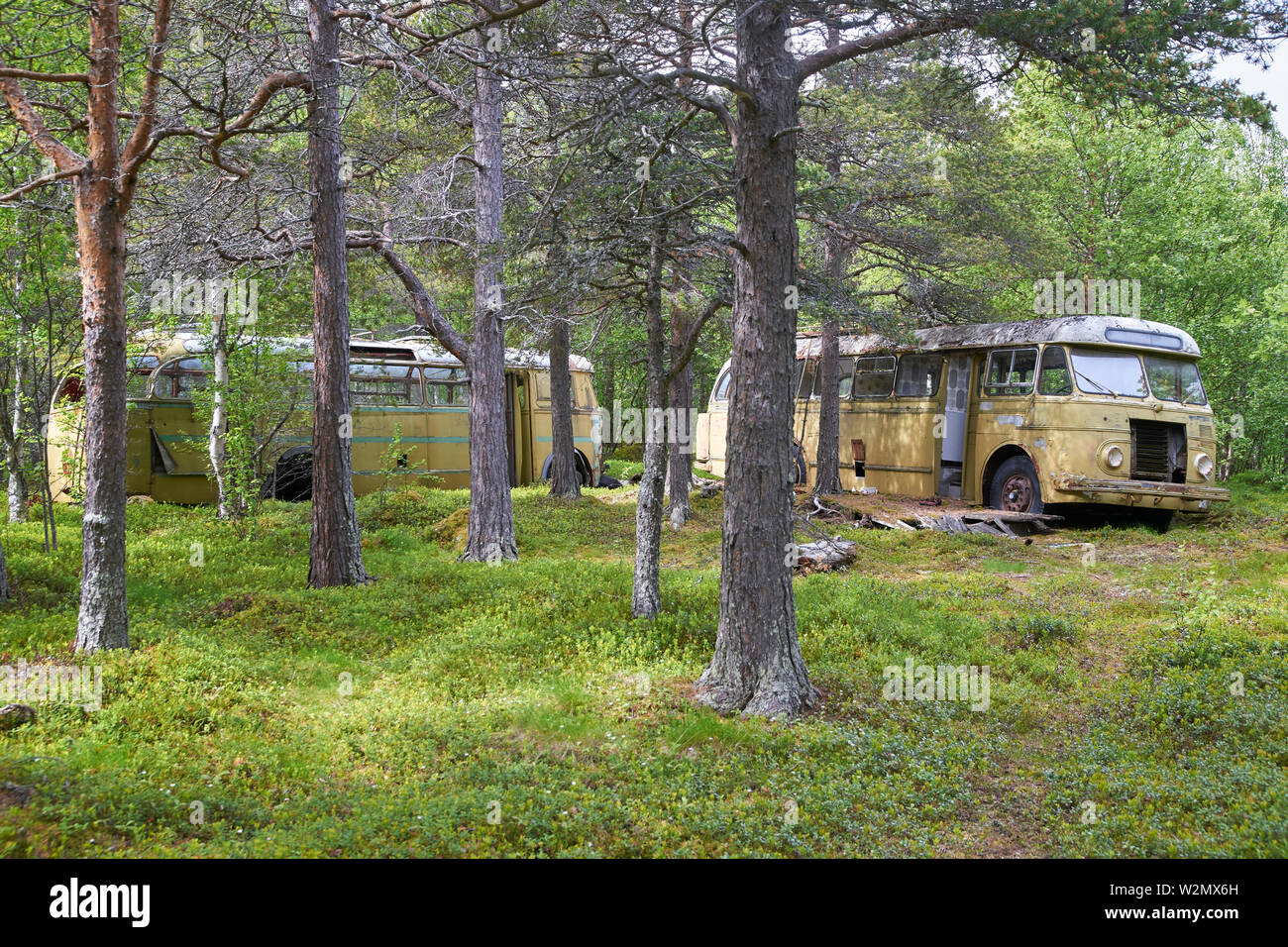 Abandoned bus in Norway Stock Photo