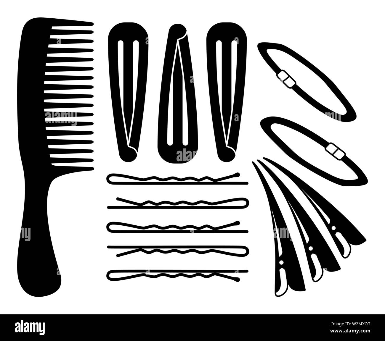 Black and white hair styling silhouette set Stock Vector