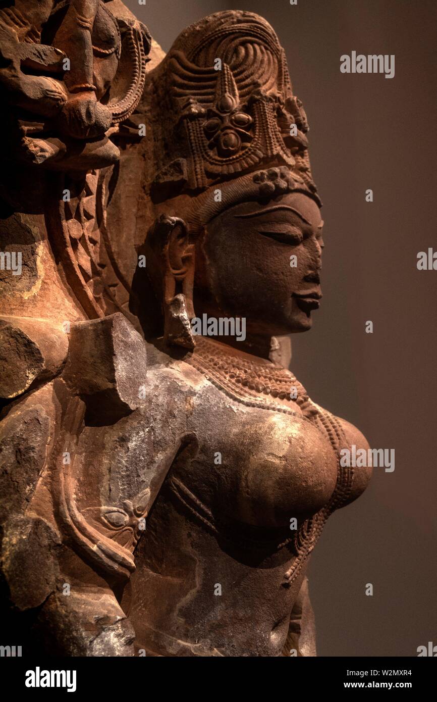 Singapore, Asian Civilisations Museum: The Great goddess (India, Madhya Pradesh, 11 th. century, Paramara Dynasty), sandstone. Stock Photo