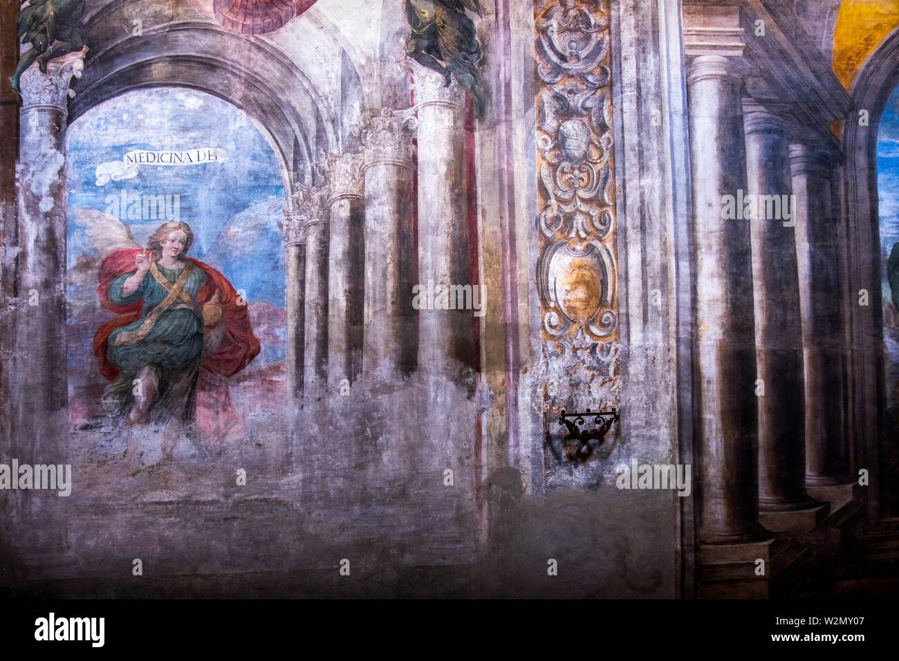 Bologna- San Giacomo Maggiore church. Wall painting XVIIc. Stock Photo