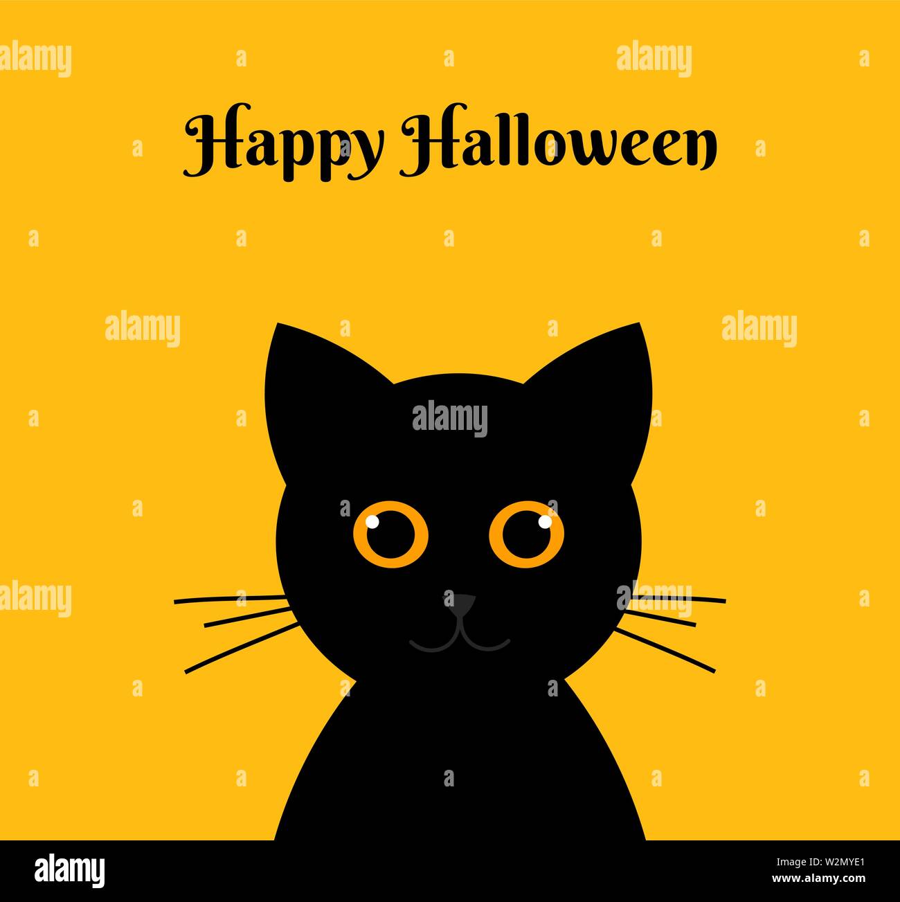 Halloween black cat on orange background. Vector illustration Stock Vector