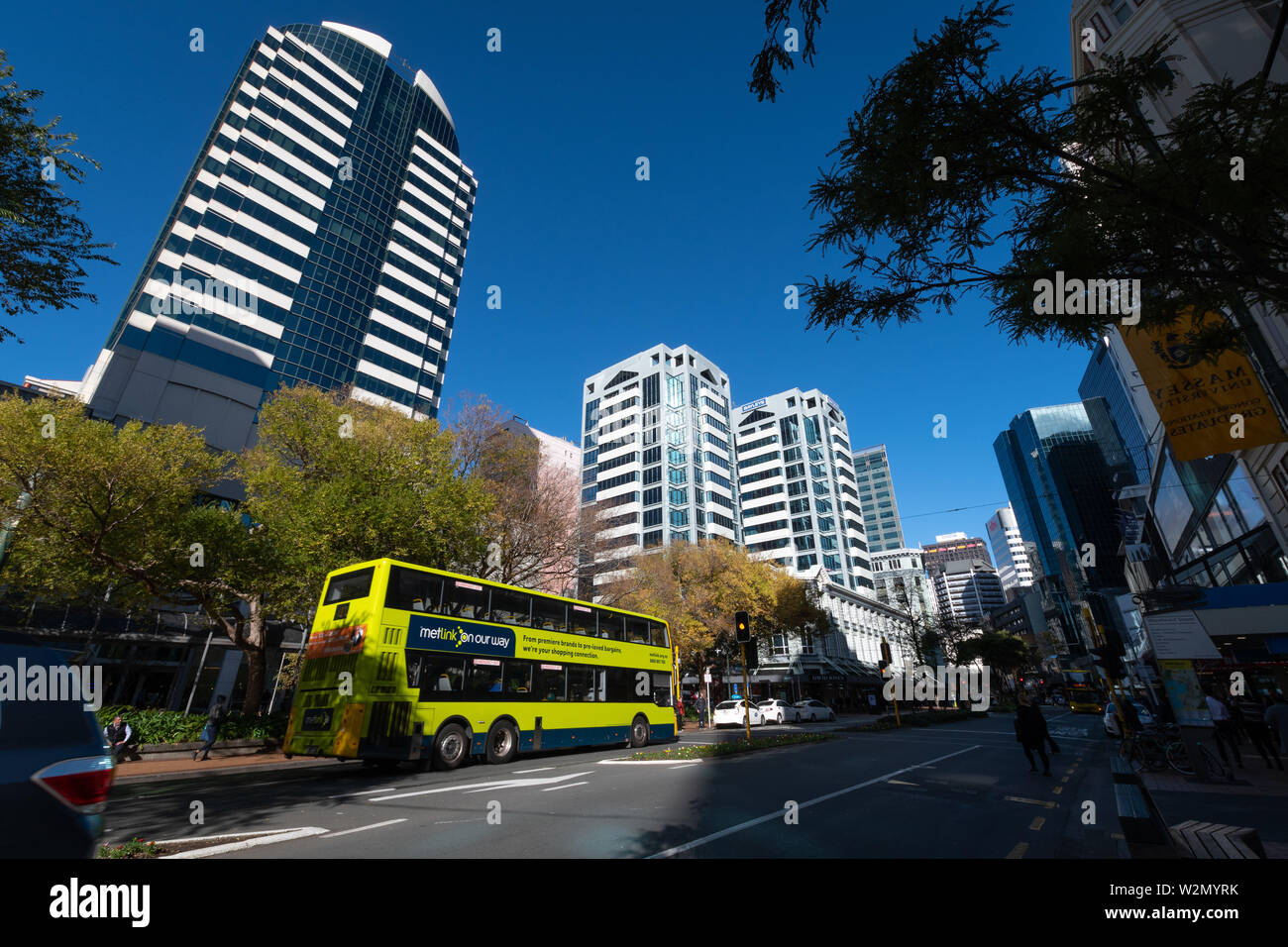 Bus on city street, Lambton Quay, Wellington, North Island, New Zealand Stock Photo