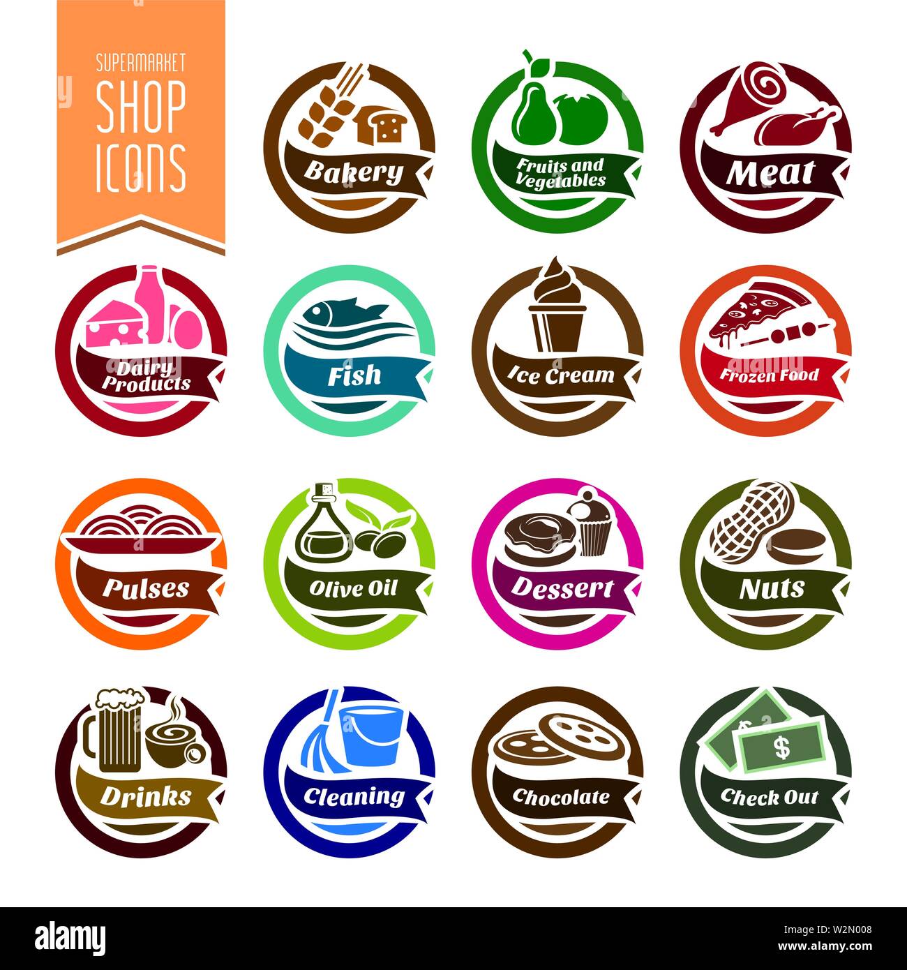 Supermarket Shelf Icon Set Stock Vector