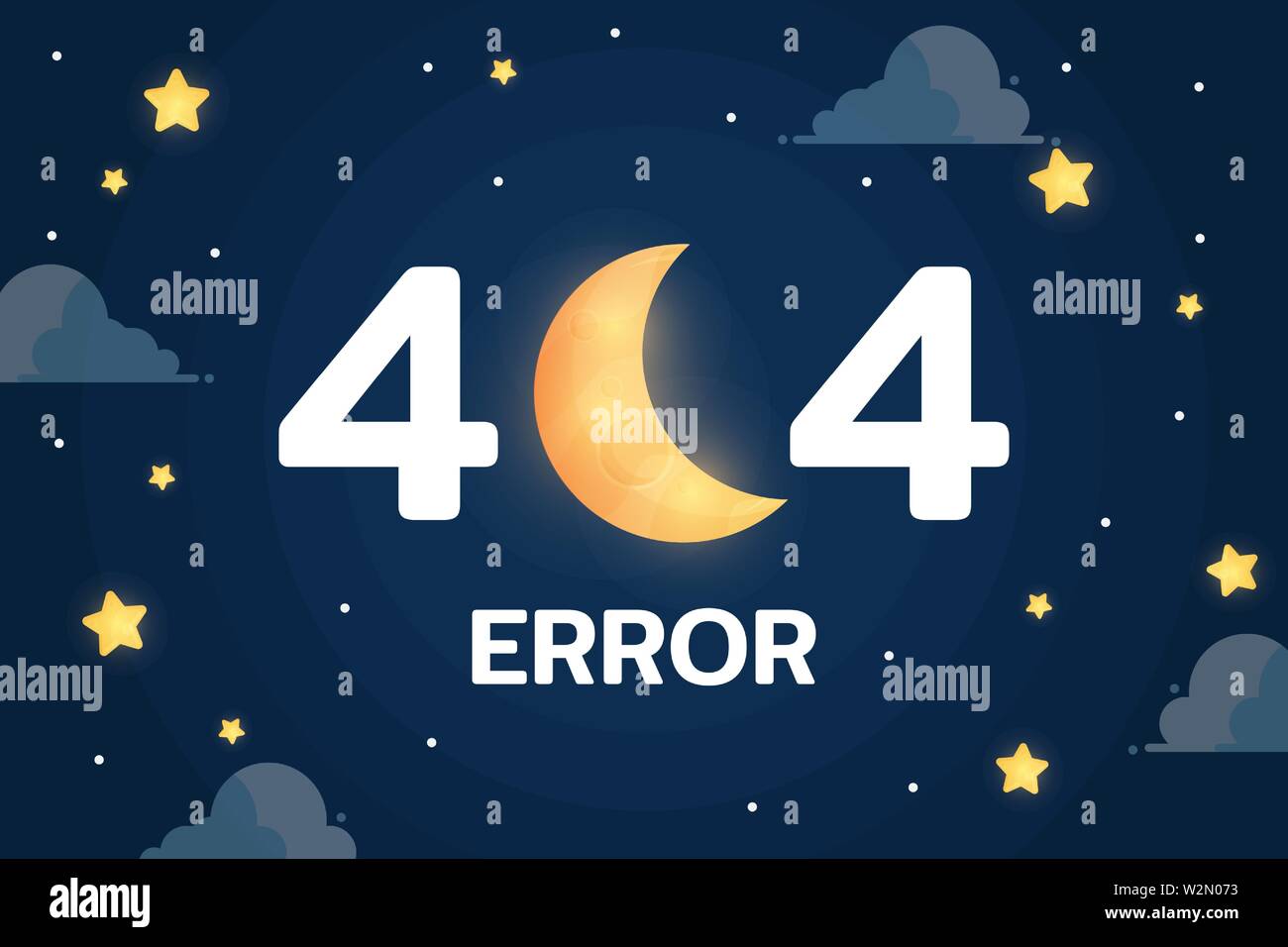 404 error with the moon ,cloud and stars vector on dark background graphic Stock Vector