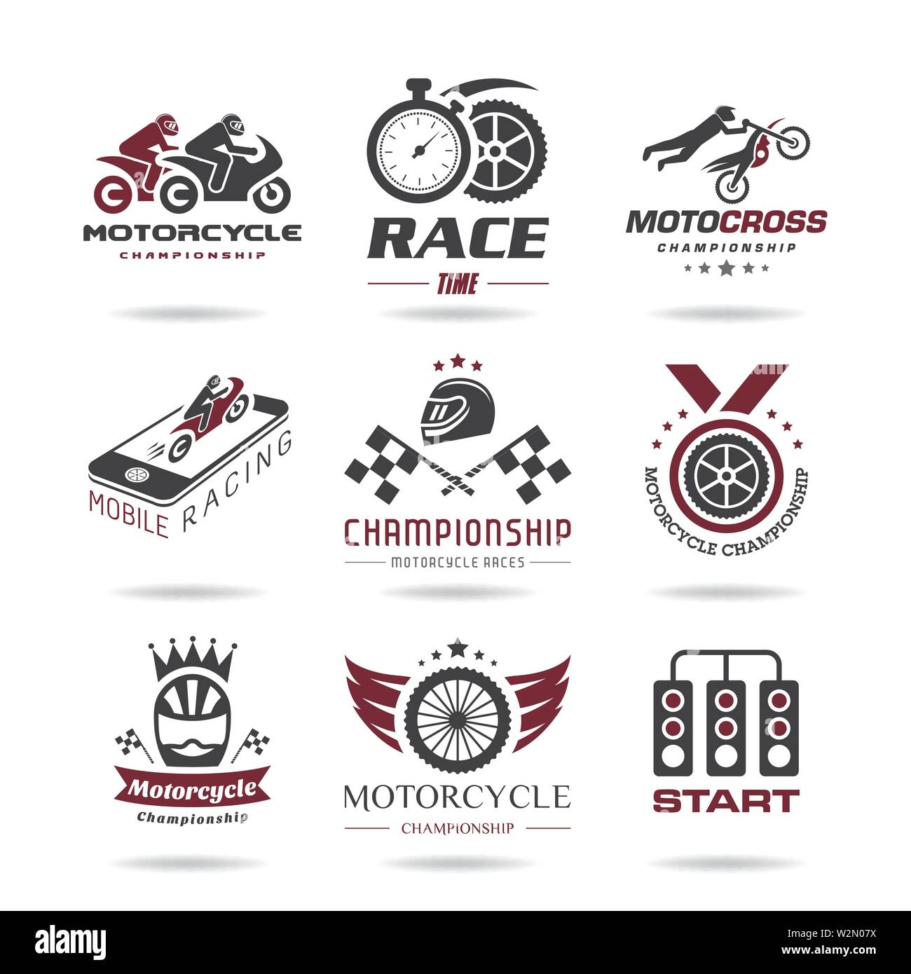 Motorcycle racing icon set Stock Vector