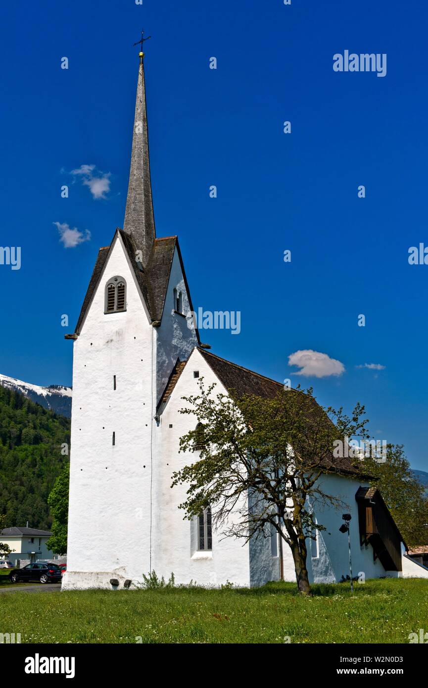 White church against blue sky, Switzerland. Stock Photo