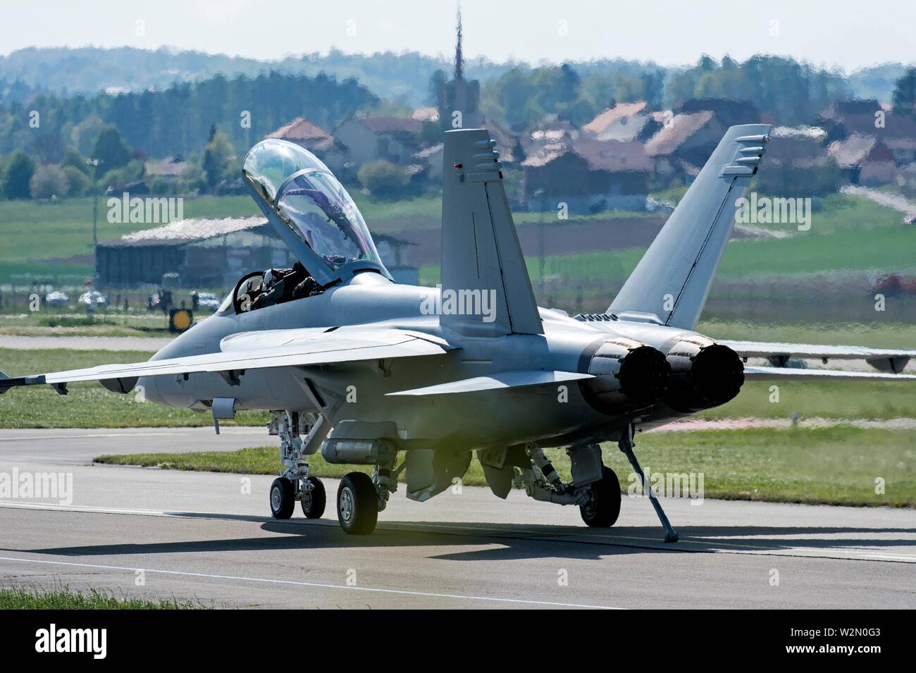 Modern fighter jet on an airstrip, Payerne, Switzerland. Stock Photo