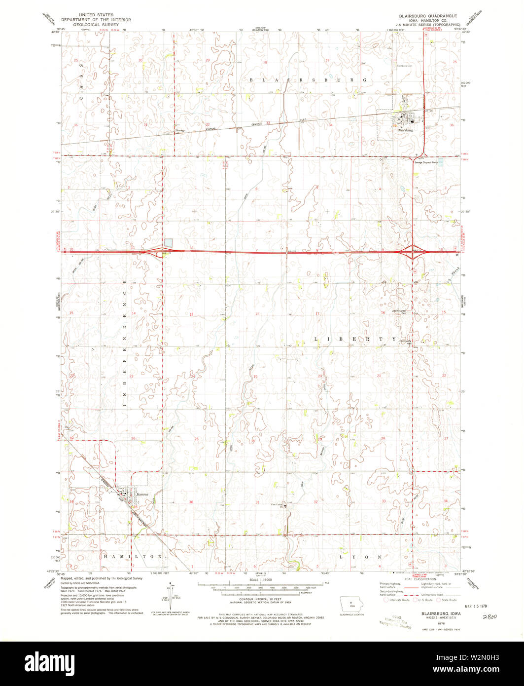 USGS TOPO Maps Iowa IA Blairsburg 174153 1978 24000 Restoration Stock Photo