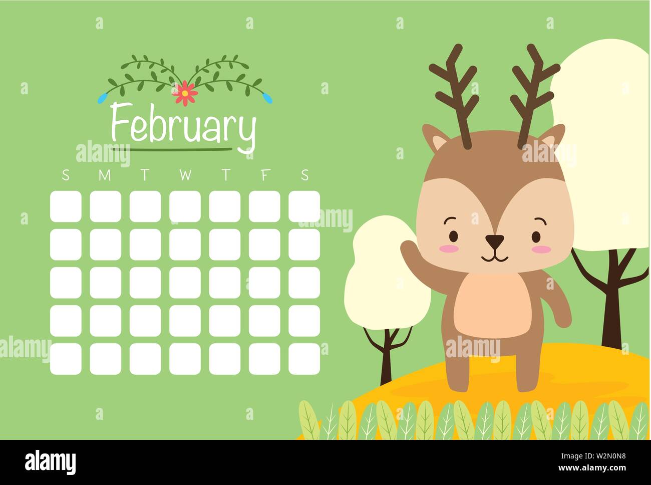cute deer animal calendar cartoon vector illustration Stock Vector ...
