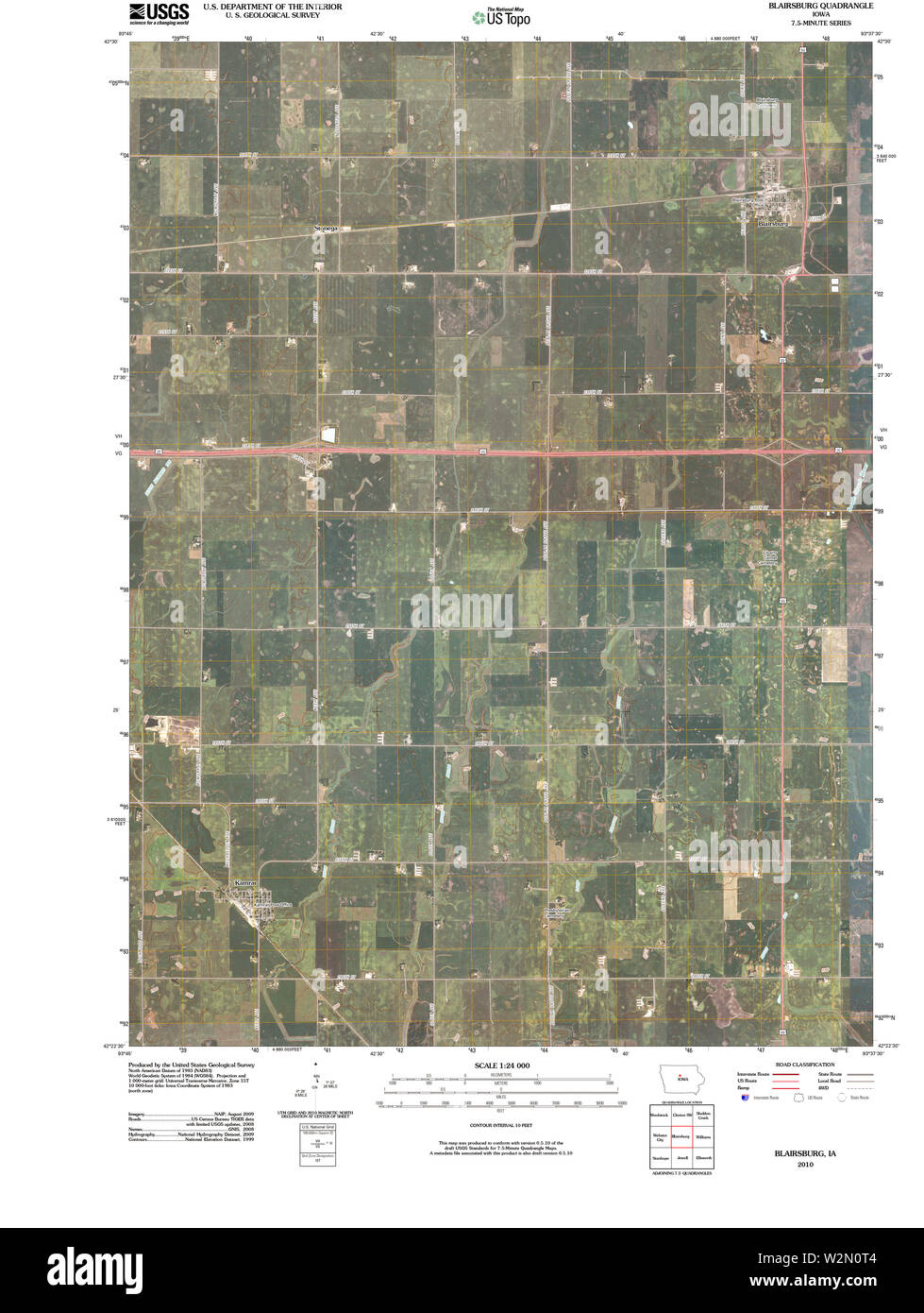 USGS TOPO Maps Iowa IA Blairsburg 20100526 TM Restoration Stock Photo