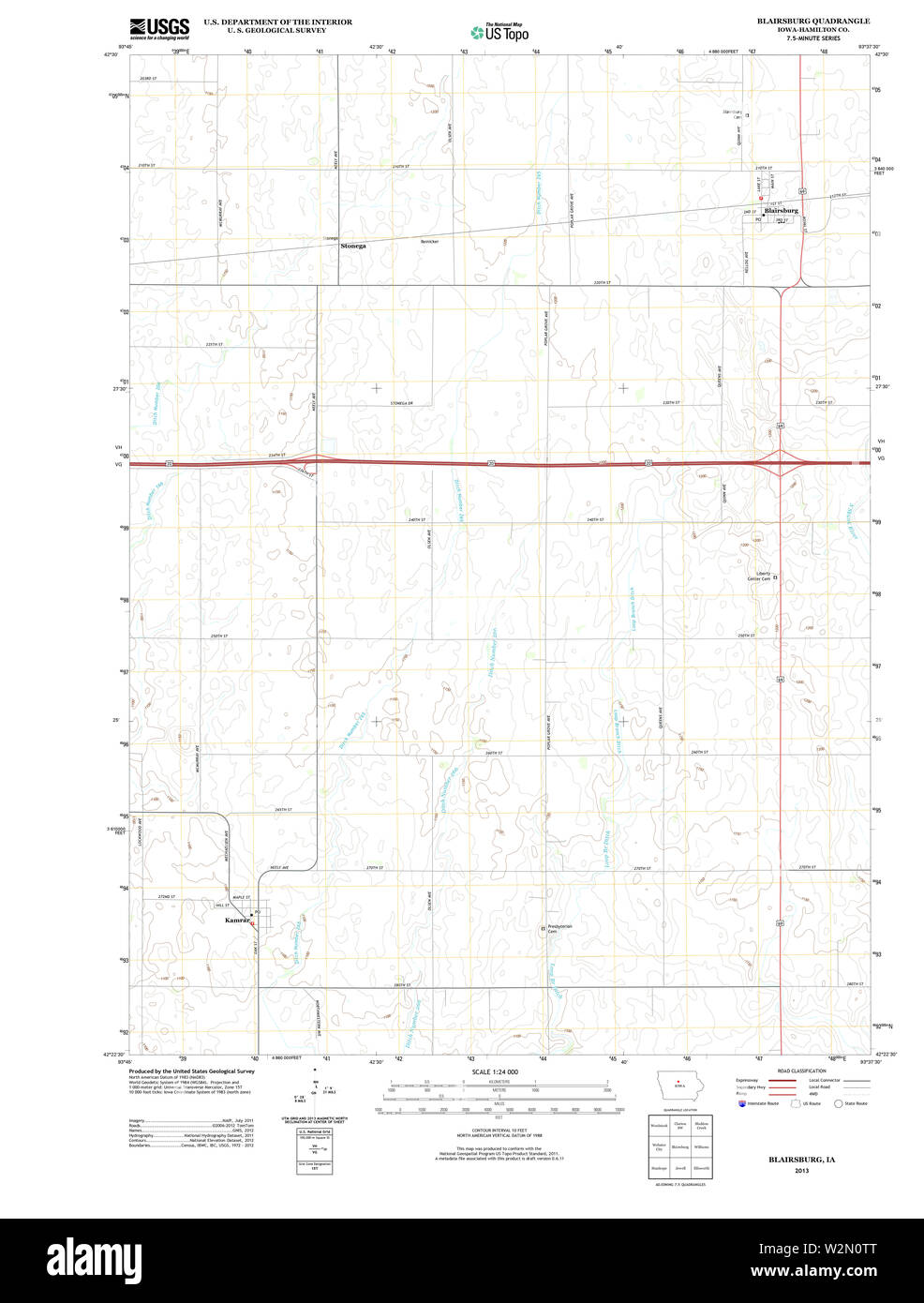 USGS TOPO Maps Iowa IA Blairsburg 20130410 TM Restoration Stock Photo