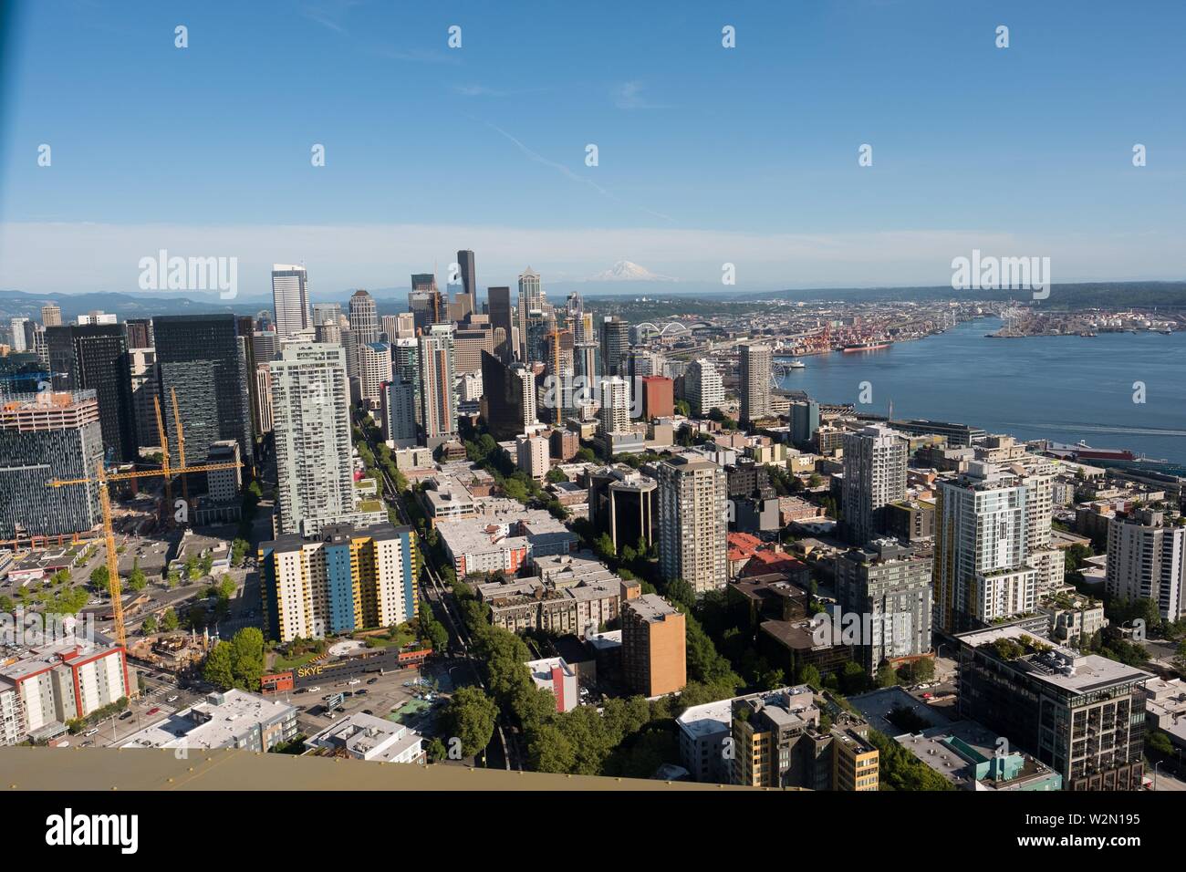 Seattle, WA - June 4, 2019: View of downtown Seattle Washington as seen from the top of the Space Needle. Stock Photo