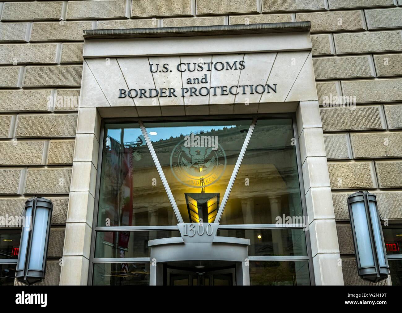 US Customs and Border Protection US Department of Homeland Security Symbol Ronald Reagan International Trade Building Washington DC. Stock Photo