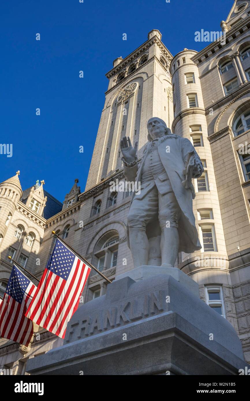 Benjamin Franklin Statue American Flags Old Post Office Building