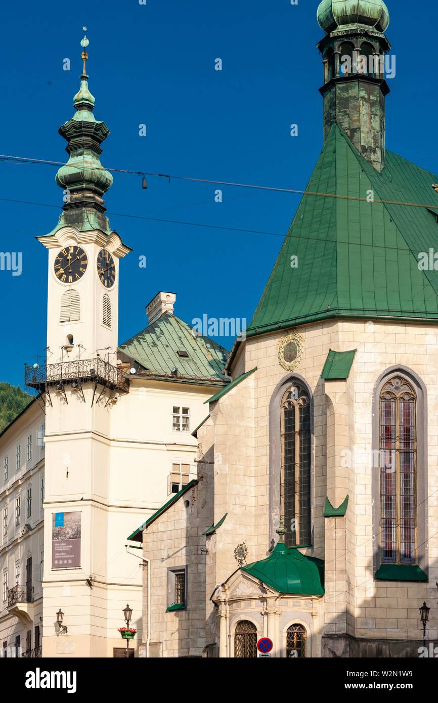 central square, Banska Stiavnica, Slovakia. Stock Photo
