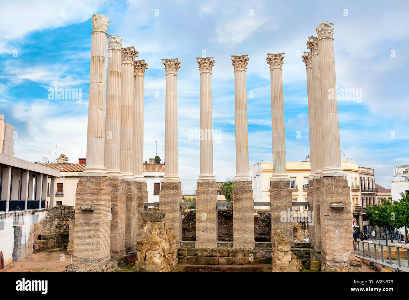 Roman columns of the second century before Christ. Ancient Roman temple in Cordoba, Spain Stock Photo