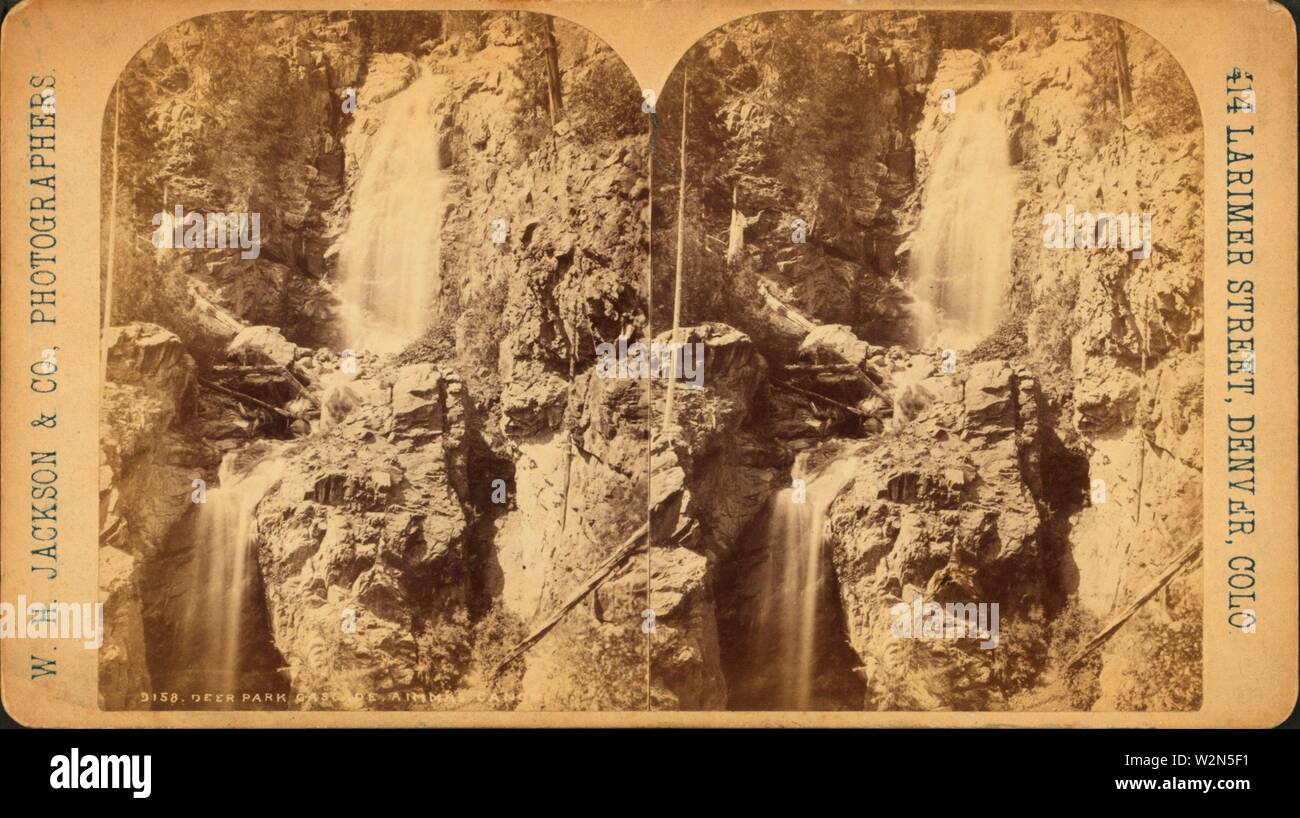 Deer Park cascade, Animas Canon [Canyon]. Robert N. Dennis collection of stereoscopic views United States States Colorado. Stereoscopic views of Stock Photo