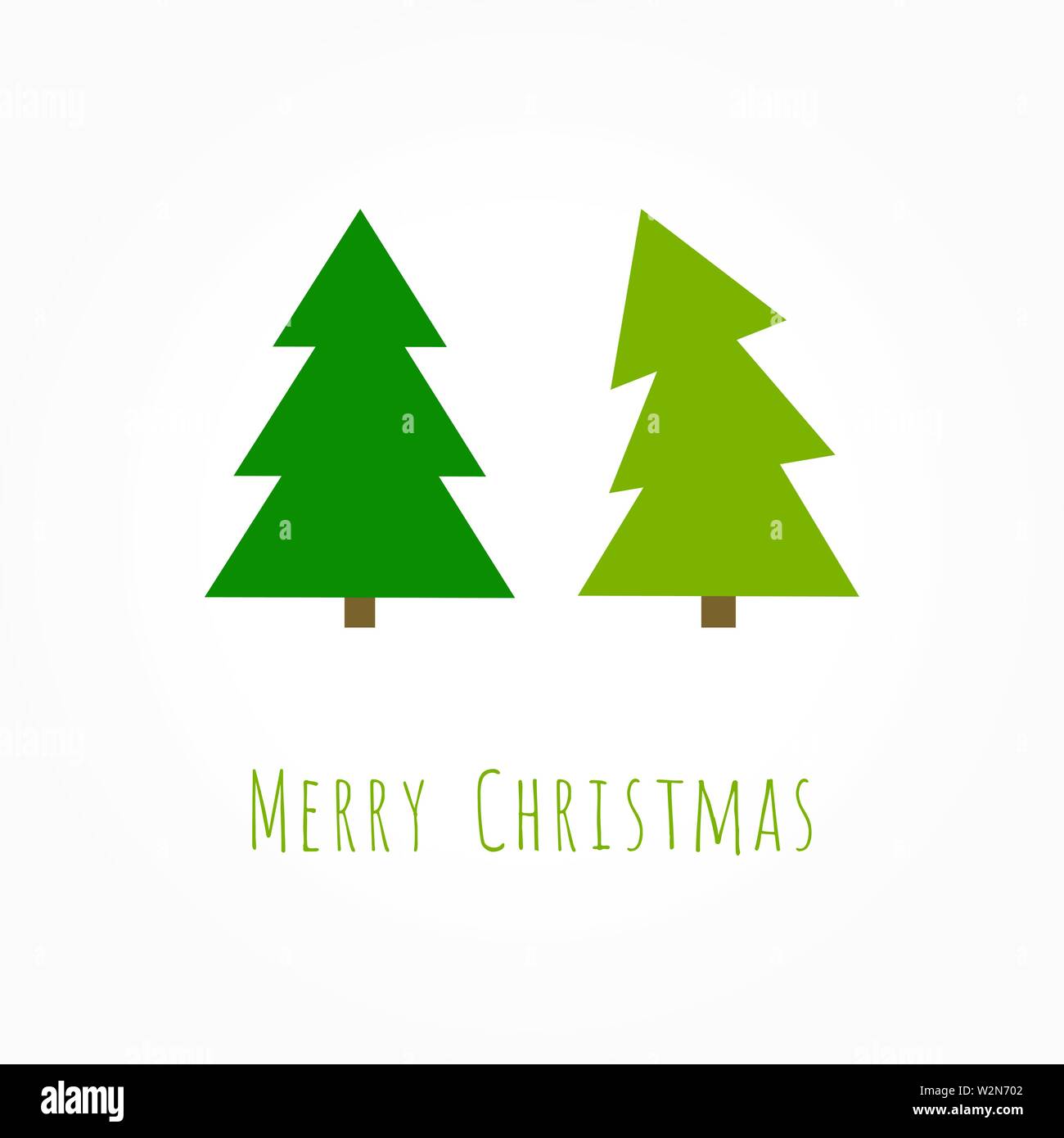 Two green Christmas trees greeting card. Vector illustration Stock