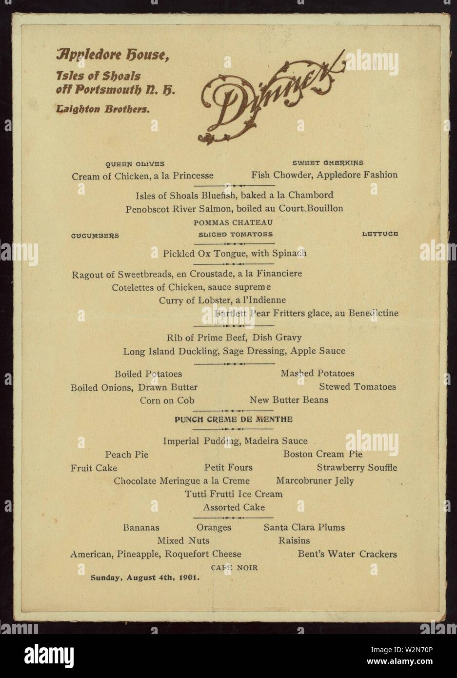 DINNER [held by] APPLEDORE HOUSE [at] ""ISLES OF SHOALS OFF PORTSMOUTH