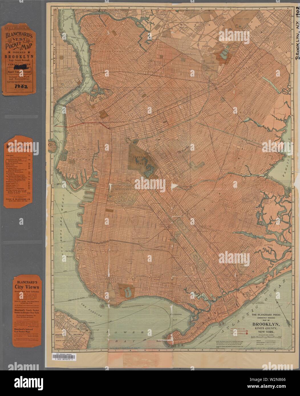 Correctly indexed vest pocket map of Brooklyn, Kings County, New York