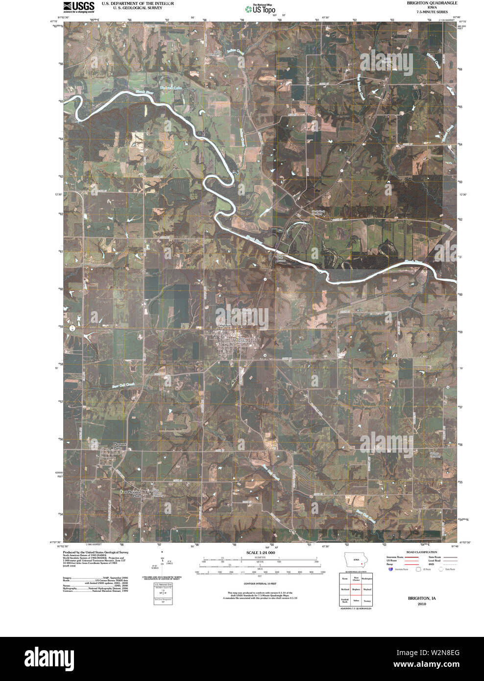 USGS TOPO Maps Iowa IA Brighton 20100422 TM Restoration Stock Photo