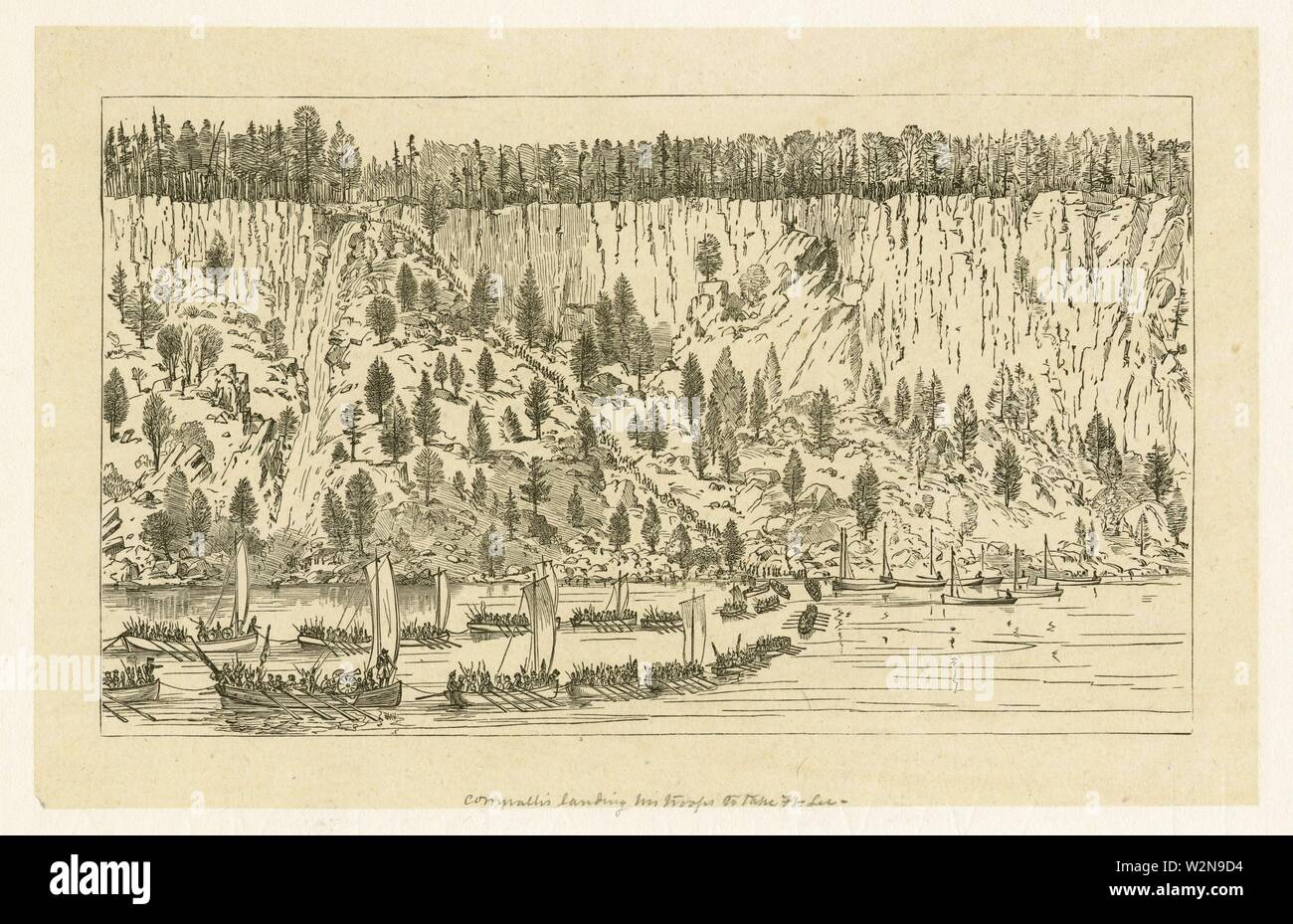 Cornwallis landing his troops to take Ft. Lee. Emmet Collection of