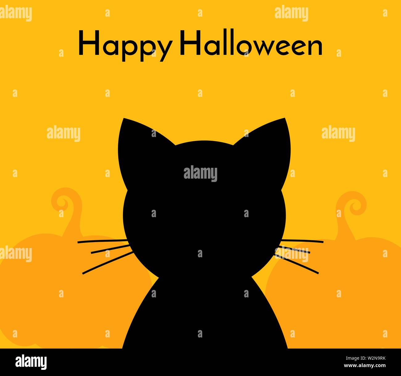 Halloween black cat on orange background. Vector illustration Stock ...