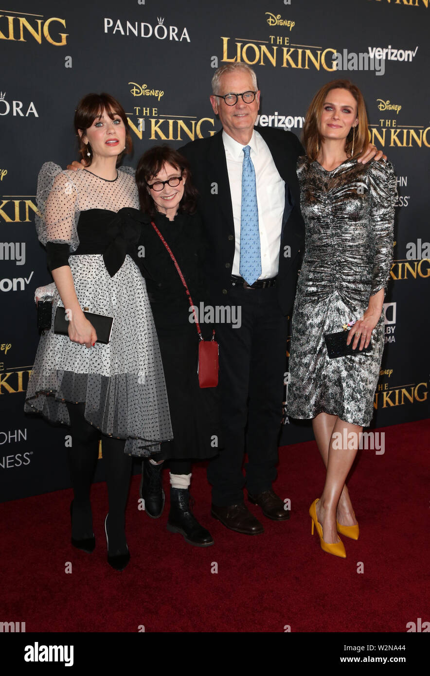 Hollywood, Ca. 9th July, 2019. Caleb Deschanel, Mary Jo Deschanel, Zooey Deschanel, Emily Deschanel, at The Lion King Film Premiere at El Capitan theatre in Hollywood, California on July 9, 2019. Credit: Faye Sadou/Media Punch/Alamy Live News Stock Photo