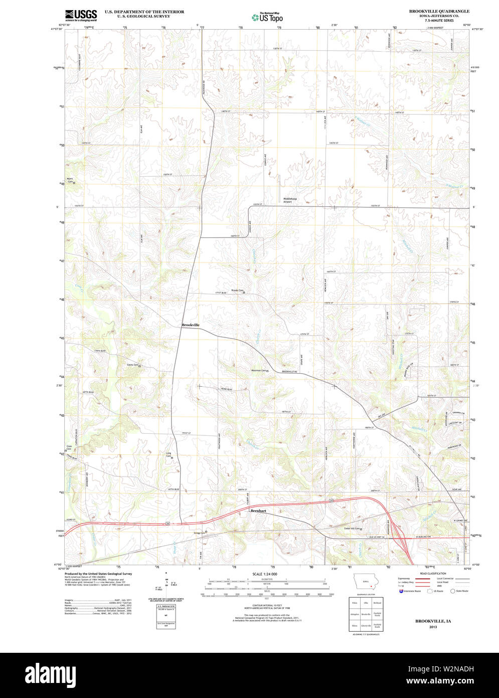 USGS TOPO Maps Iowa IA Brookville 20130402 TM Restoration Stock Photo