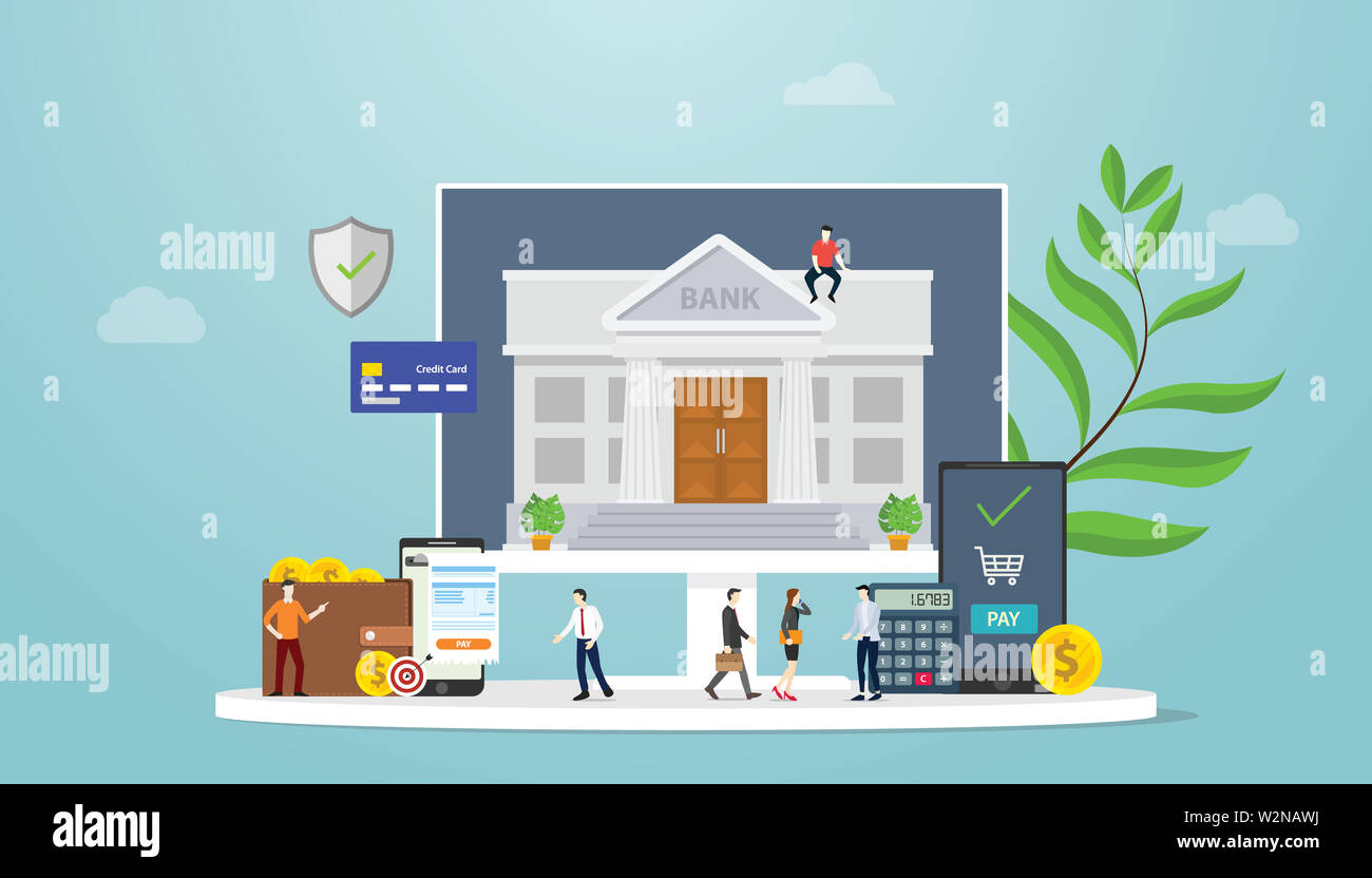 online banking mobile payment technology concept with team people and ...