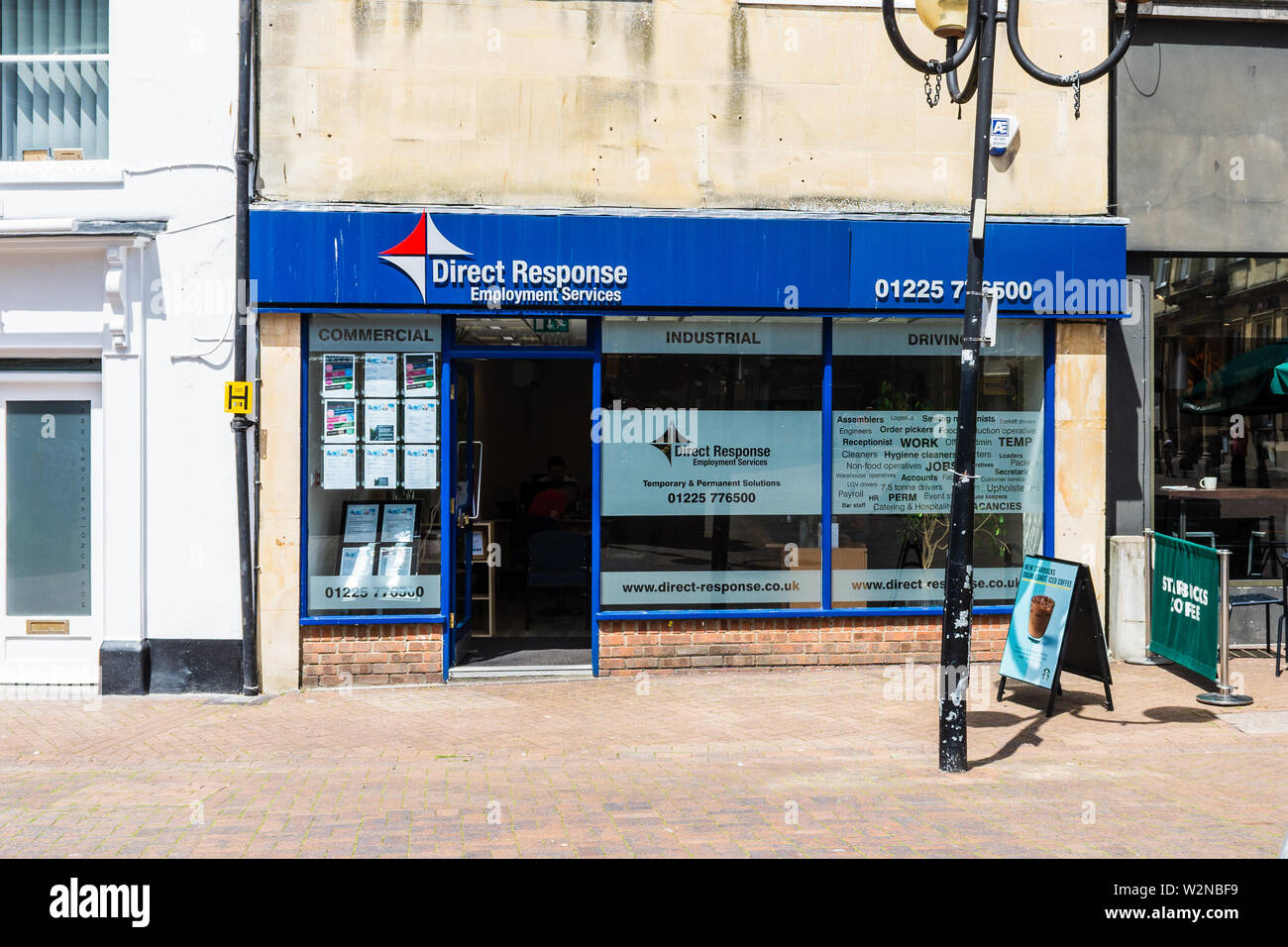 The front of Direct Response a small local employment agency with window show job adverts in Trowbridge Wiltshire Stock Photo