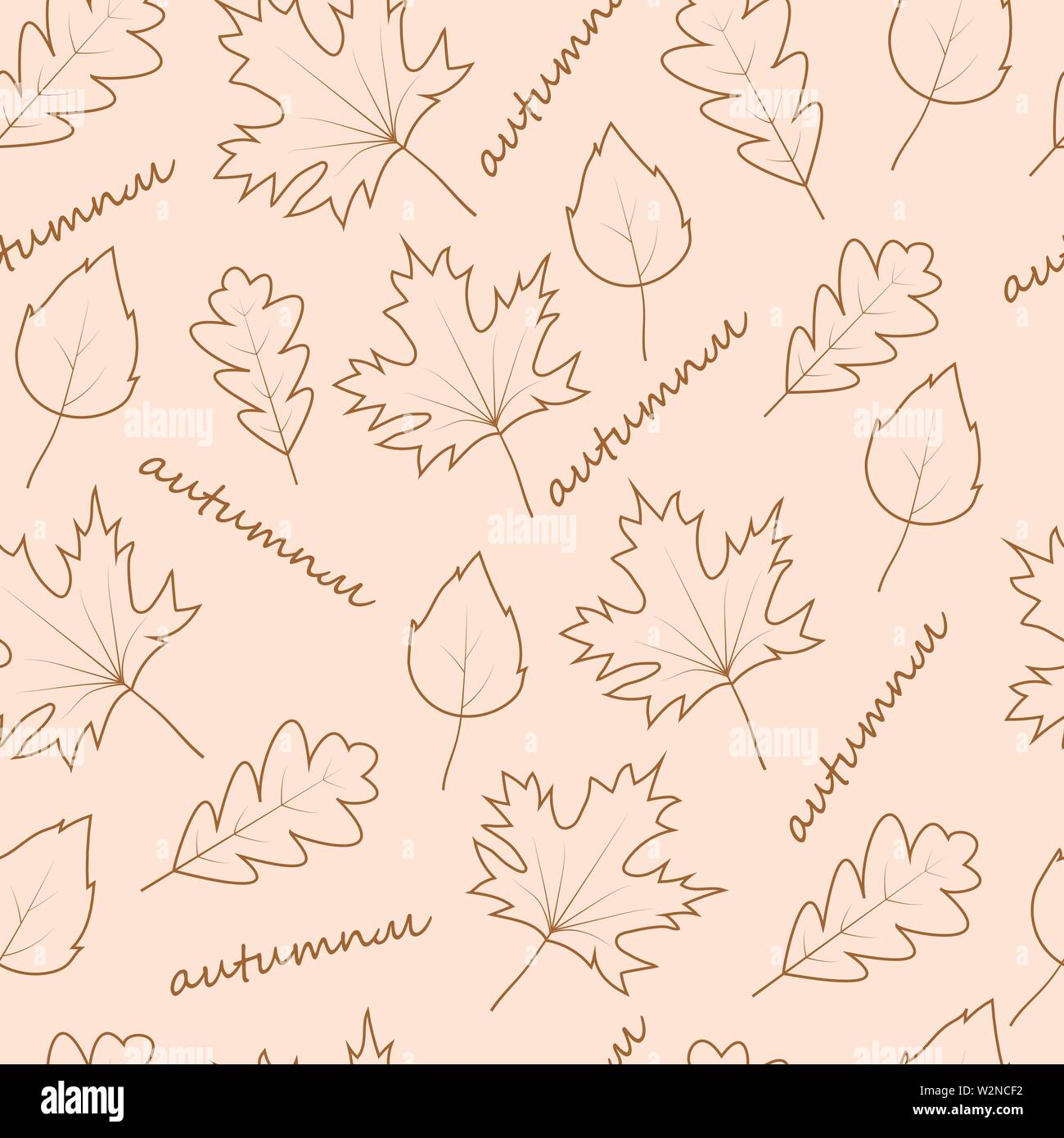 Seamless vector pattern with autumn leaves. Drawing of oak leaves, maple and Linden Stock Vector