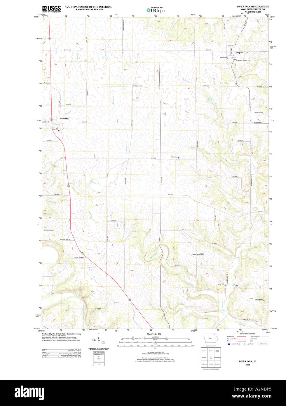 USGS TOPO Maps Iowa IA Burr Oak 20130403 TM Restoration Stock Photo