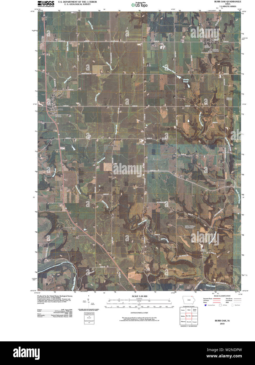 USGS TOPO Maps Iowa IA Burr Oak 20100428 TM Restoration Stock Photo