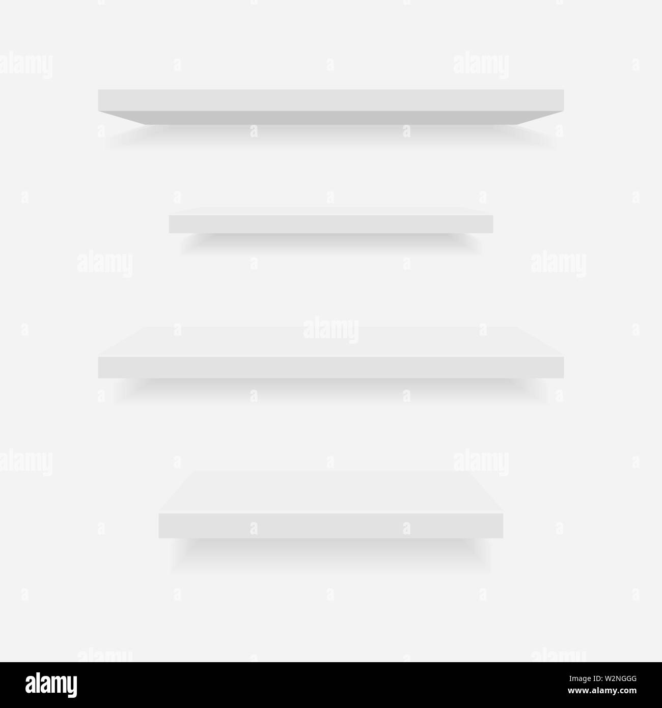 Realistic plastic shelves set isolated on grey back Stock Vector