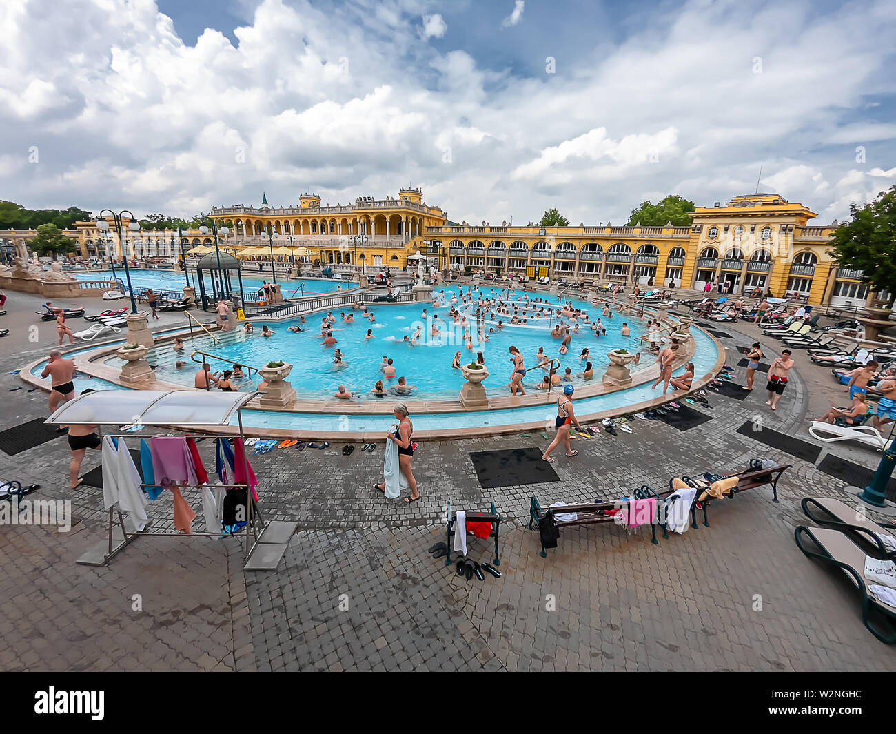 Budapest, Hungary - May 29, 2019 : Szechenyi Baths in Budapest, Thermal Bath - open air thermal bath complex in Budapest. Hungary Stock Photo