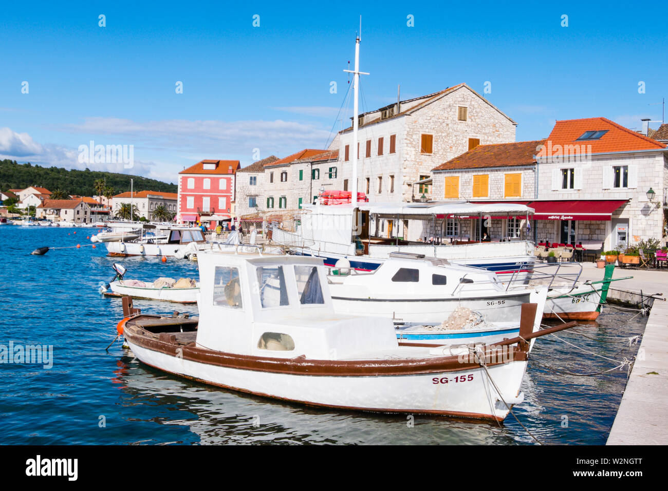 Marina, Riva, Stari Grad, Hvar, Dalmatia, Croatia Stock Photo