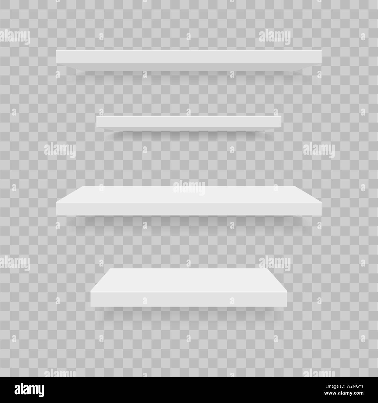 Realistic plastic shelves set isolated on grey back Stock Vector