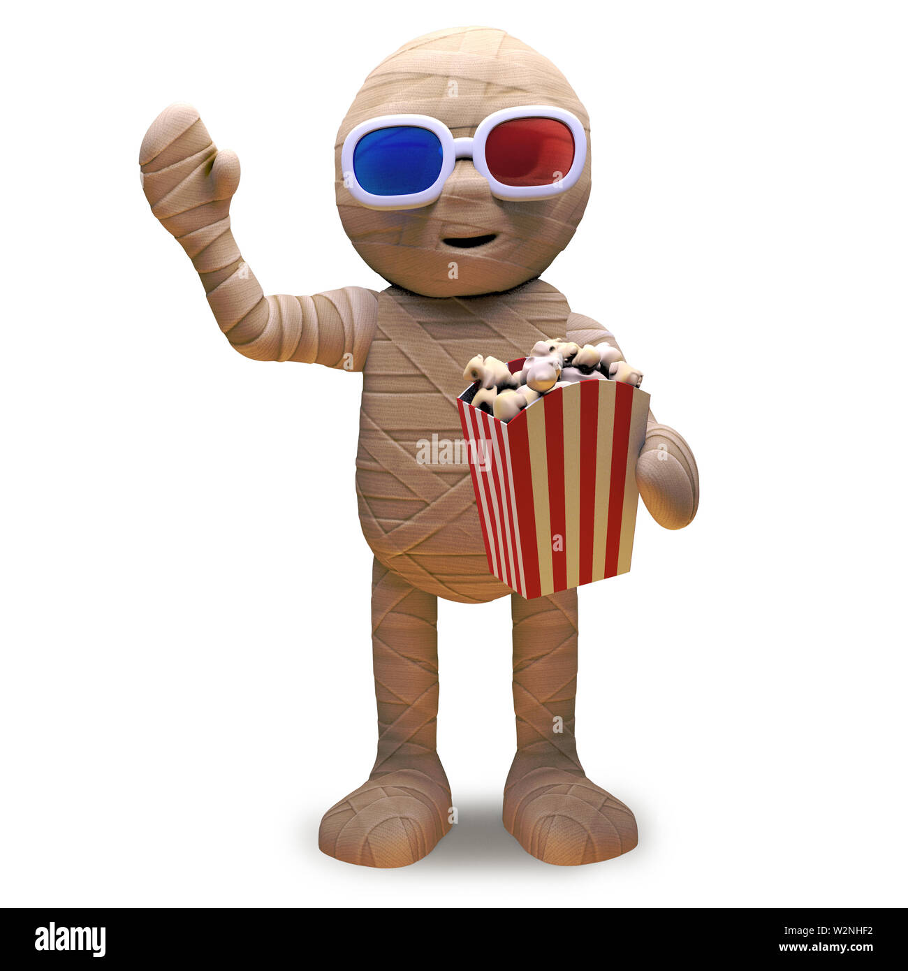 Cartoon Egyptian mummy wears 3d glasses and eats popcorn at the movie, 3d  illustration render Stock Photo - Alamy