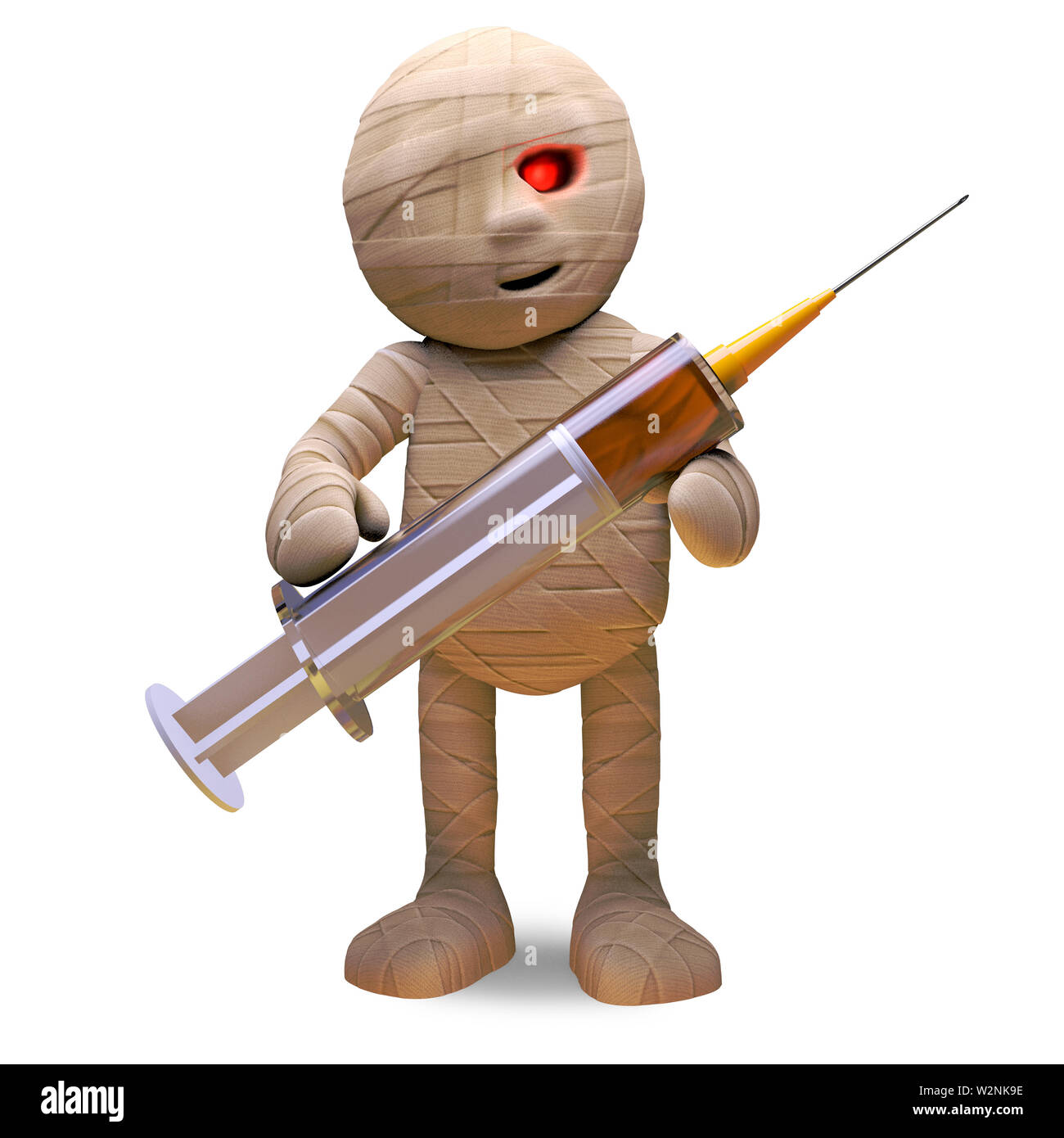 Medically minded Egyptian mummy monster holds a medical syringe, 3d illustration render Stock Photo