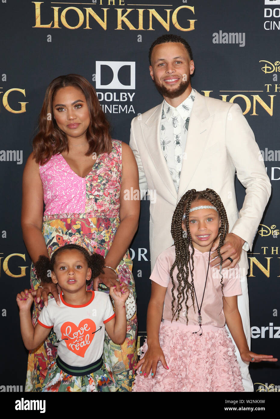 Hollywood, California, USA 9th July 2019 American Basketball player Stephen  Curry wife Ayesha Curry and daughters Riley Curry and Ryan Curry attend the  World Premiere of Disney's 'The Lion King' on July