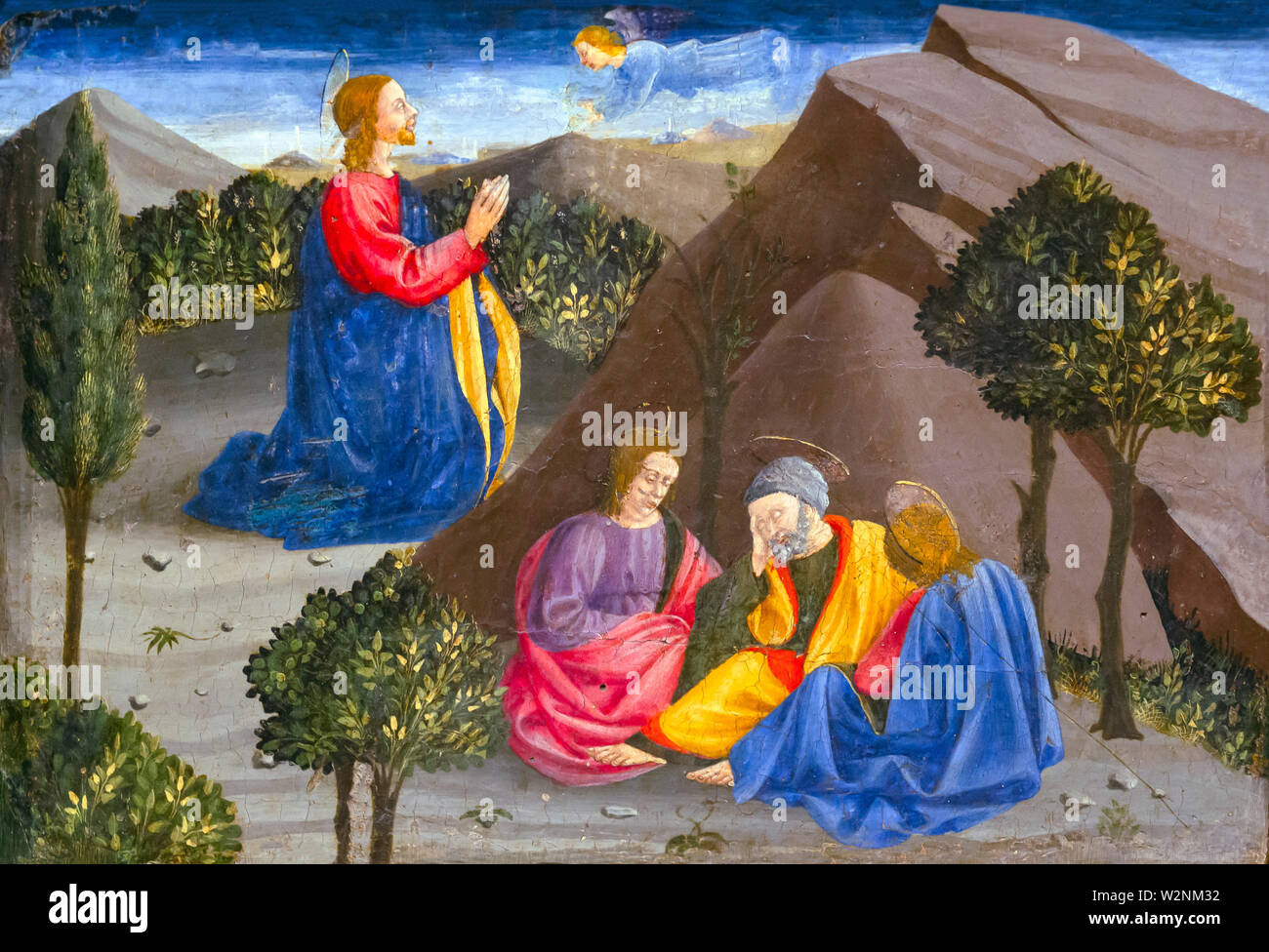 Agony in the Garden of Gethsemane, Giuliano Amadei, Predella, Polyptych of the Misericordia, Piero della Francesca, 1445–1462, Museo Civico, Sansepolc Stock Photo