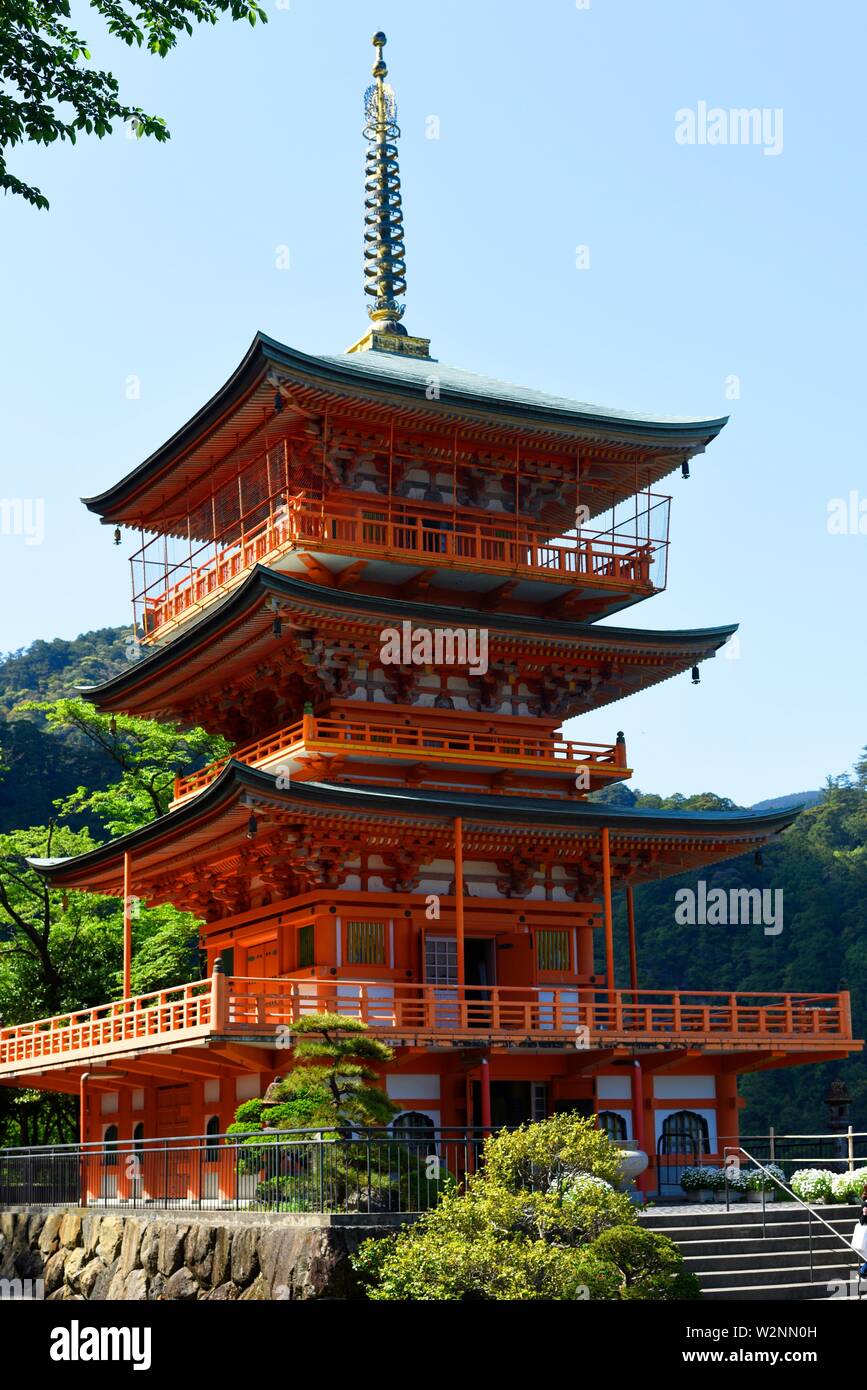 The Pagoda of the Unesco Heritage Seiganto-ji temple, Wakayama Prefecture , Japan, Asia. Stock Photo