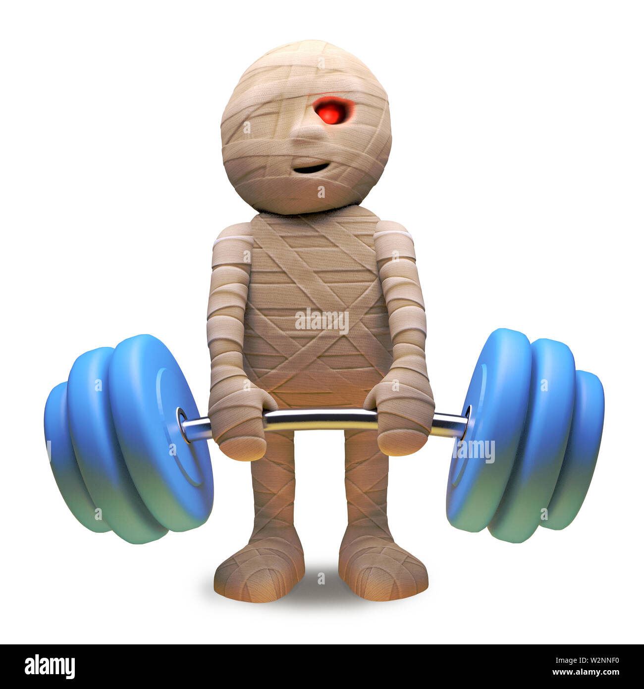 Scarey undead Egyptian mummy lifting some heavy weights, 3d illustration render Stock Photo