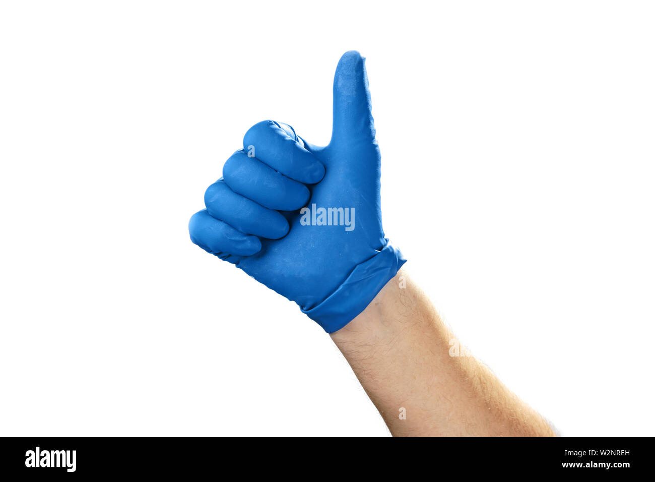 Male hand in glove on a white background, a good idea, illustration of