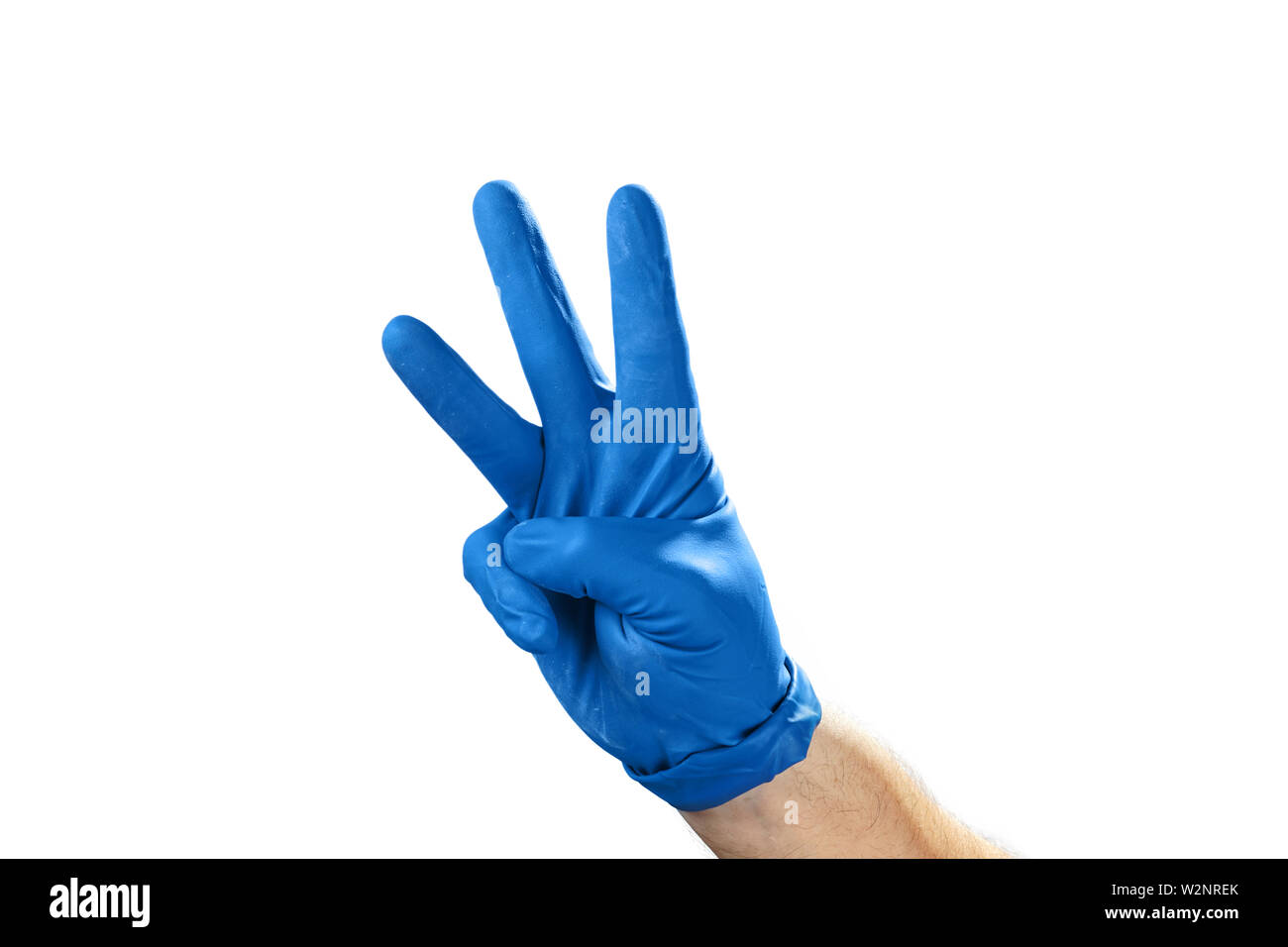 Male hand in glove on a white background, a good idea, illustration of