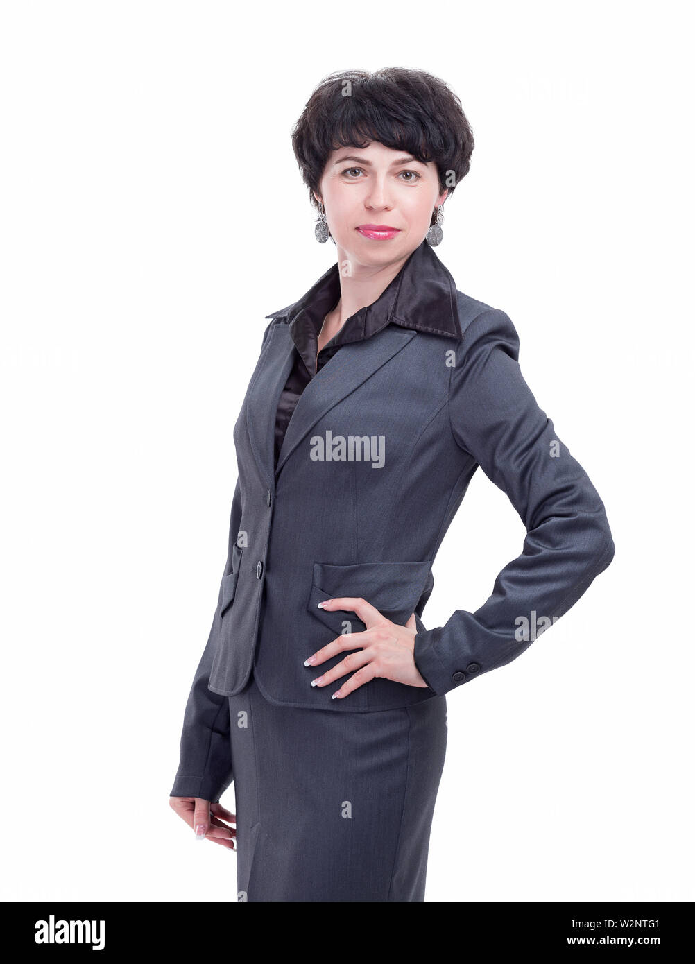 modern business woman in a business suit. isolated on white background ...