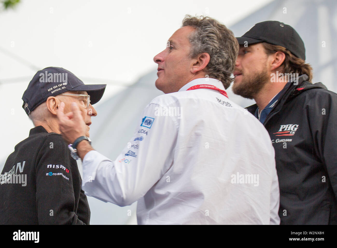Jean- Paul Driot, Alejandro Agag and Carl Gurdjan at the award ceremony after the Julius Baer Formula E Championship race day in Bern Stock Photo