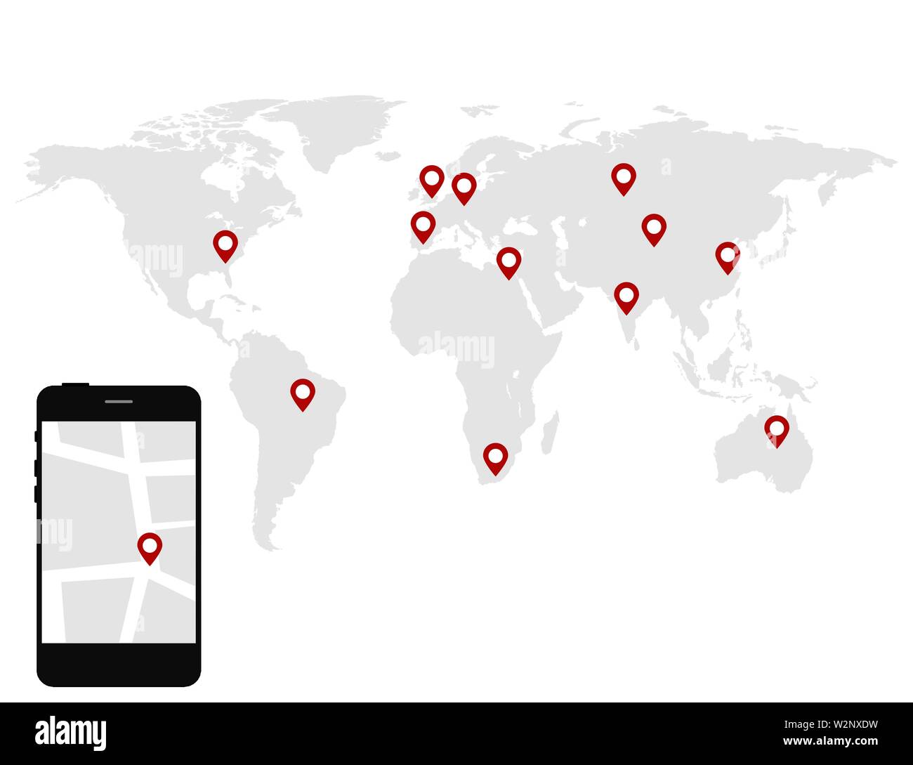 World map with location pointers. Smart map Stock Vector