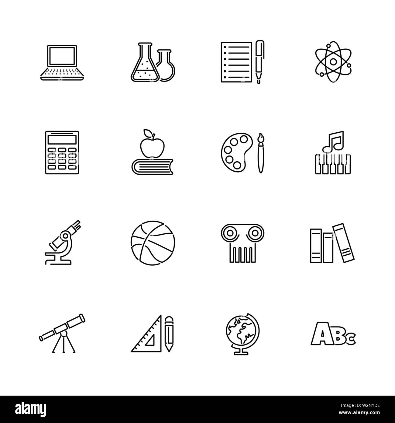 School Subject, Learning outline icons set Black symbol on white